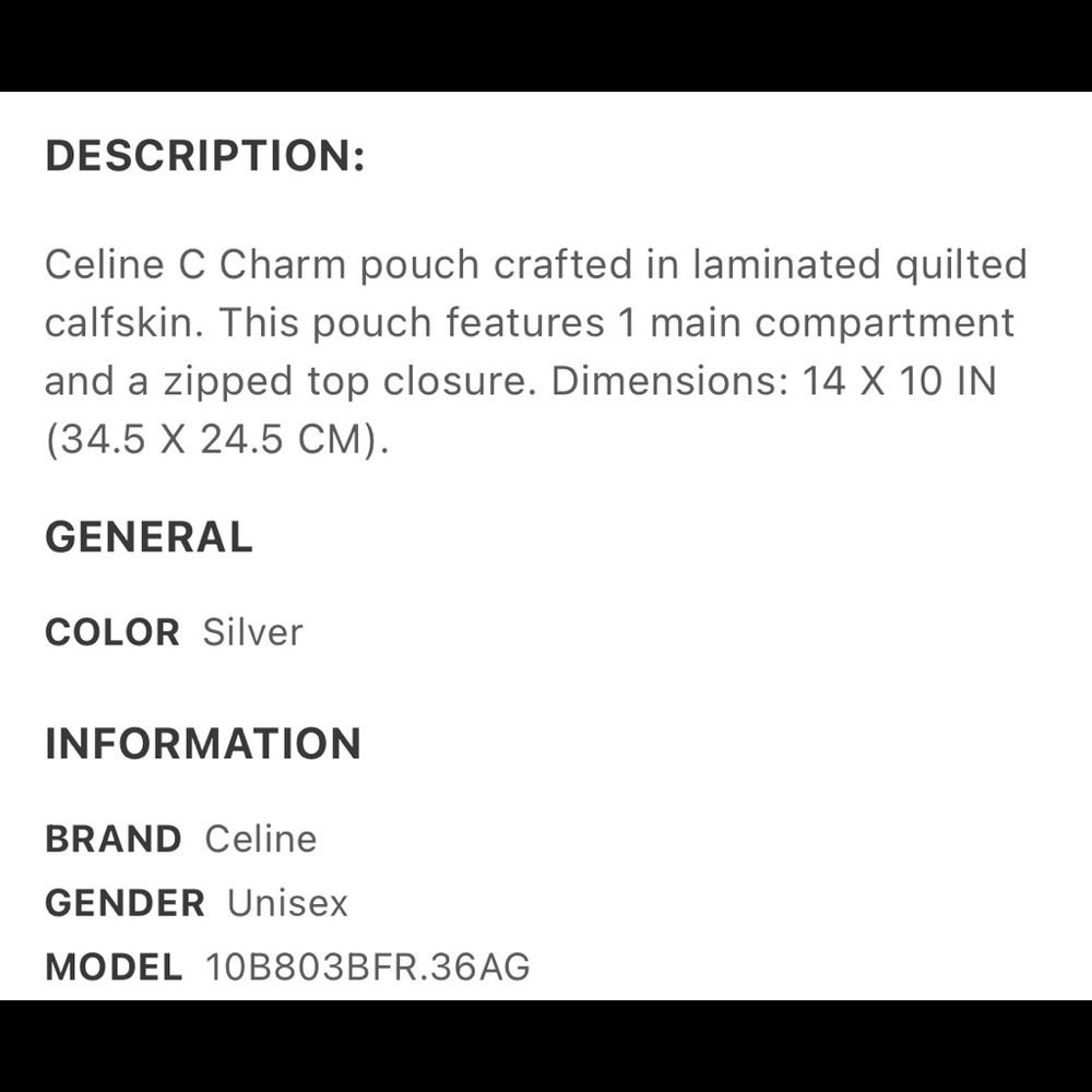 Celine C Charm Silver Quilted Calfskin Pouch New with Dust Bag - Picture 4 of 4